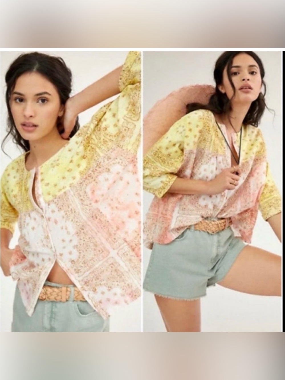 Anthropologie Pilcro The Tavi Batik Buttondown 3/4 Shirt Top Boho Blouse XS NWT